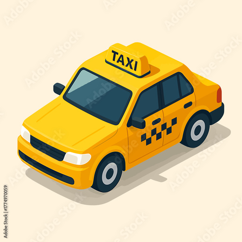 Vector illustration of a modern yellow taxicab, an icon for quick city transit, rapid ride-hailing, and efficient urban mobility