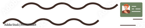 ID card showing profile image with text and abstract wavy lines. Ideal for identity, documentation, security, verification, records keeping, personal data, identification themes, simple flat metaphor