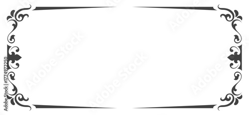 Vintage frame, envelope, black abstract decorative lines, curl lines