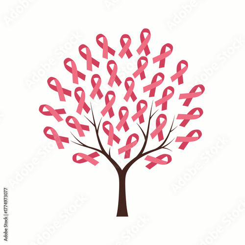 Pink Ribbon Tree Symbolizing Breast Cancer Awareness and Hope.