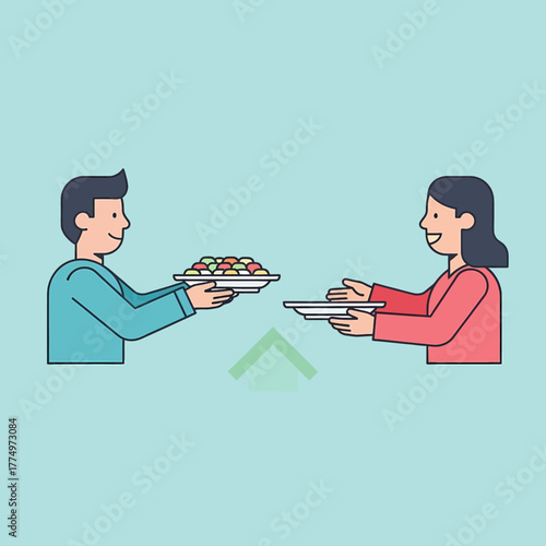 Man gives food to woman sharing meal together.