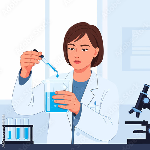 Scientist Conducting Experiment with Dropper and Beaker.