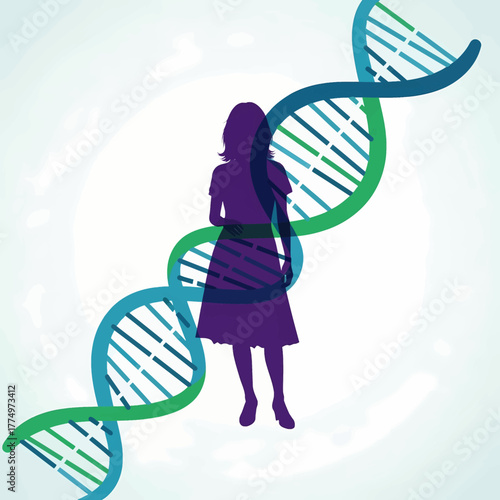 Silhouette of a woman in front of a DNA helix.