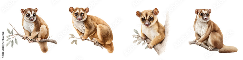 Obraz premium Watercolor Illustration of Mouse Lemur Poses