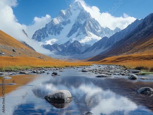 Autumn Mountain River Reflection.
