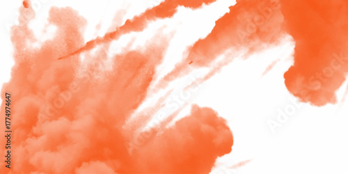 Multicolored powder explosion on white ba Orange smog dust explosion rising. Design elements for Compositing, covering, overlay, Transparent. orange powder splash explosion Pulver, isolated on white. 