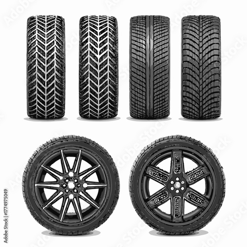 Realistic Seasonal Car Tires and Alloy Wheels Set