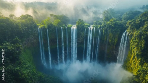 Majestic Waterfall with Lush Jungle.