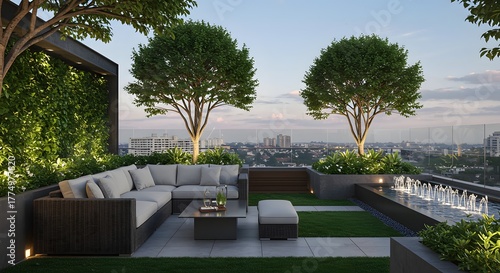 Luxury Rooftop Terrace with City View at Sunset - Modern Outdoor Living