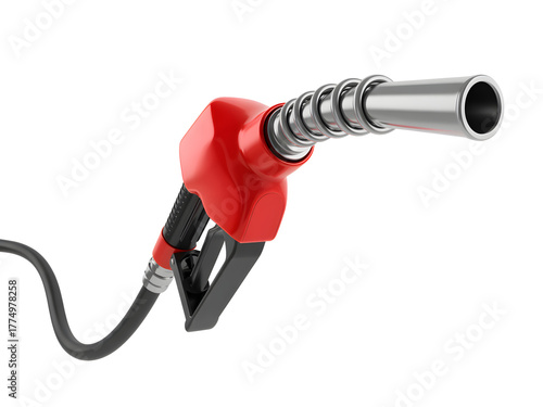 Red gas pump nozzle isolated on transparent background