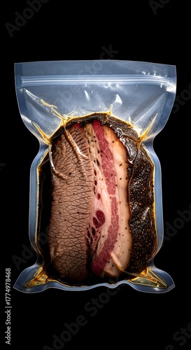 Juicy smoked brisket vacuum sealed and ready to cook for a delicious meal at home, perfect for BBQ and food enthusiasts