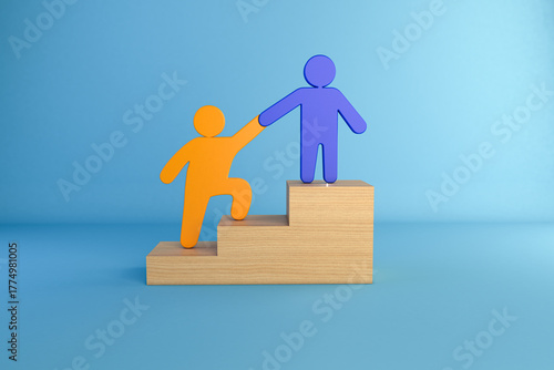 3D Illustration of teamwork and leadership symbolizing help, support, and cooperation.