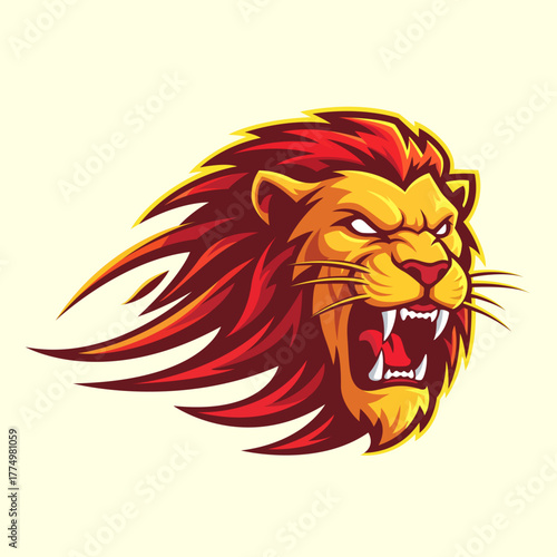 Fierce Sports Logo with Lion Mascot and Fiery Gradient Colors