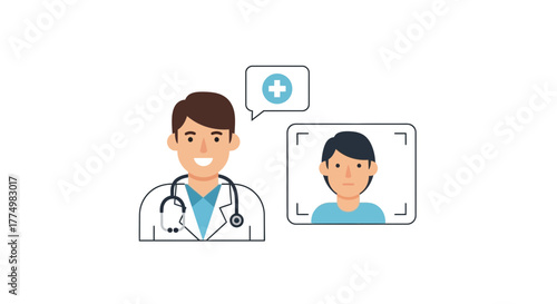 Friendly doctor with telehealth consultation, offering care and support through online video call, providing professional medical advice remotely