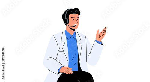 Professional medical support team member with headset offering assistance, providing healthcare advice and support in a friendly approachable manner