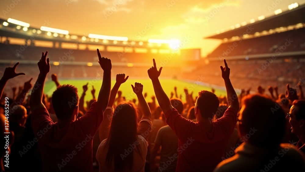 Fototapeta premium Crowd Cheers At Stadium Sunset Event