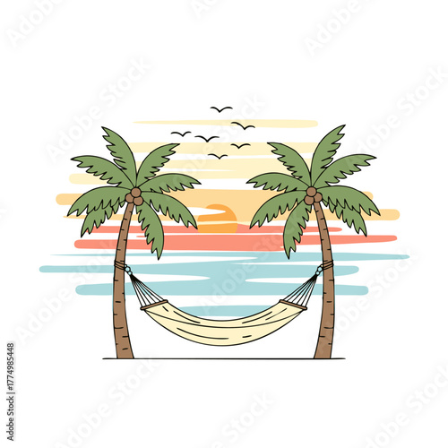 Tropical Beach Relaxation Palm Trees, Hammock, and Sunset Bliss - Perfect Vacation Escape
