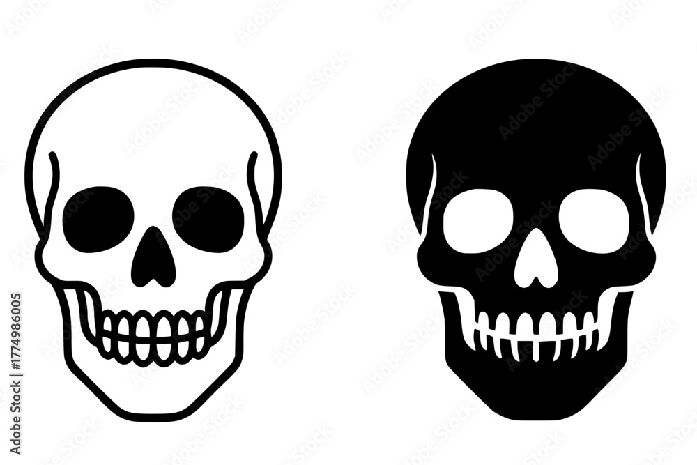 Fototapeta premium Skull Vector Illustration, Outline and Silhouette Versions