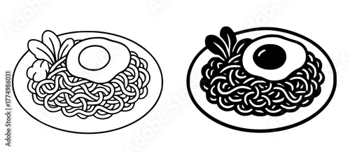 Noddle Vector Illustration, Outline and Silhouette Versions