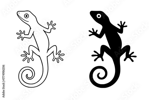 Lizard Vector Illustration, Outline and Silhouette Versions