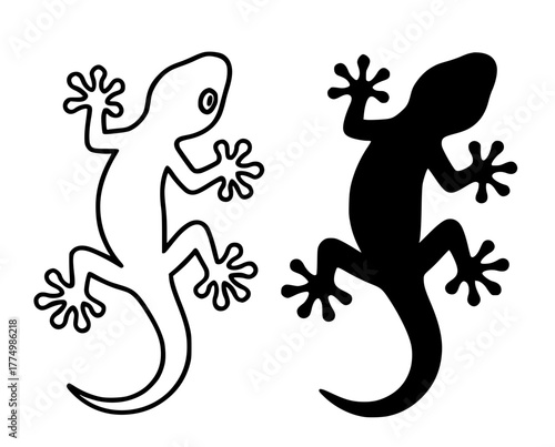 Gecko Vector Illustration, Outline and Silhouette Versions