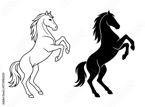 Horse Vector Illustration, Outline and Silhouette Versions