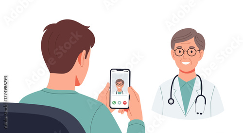 Modern telehealth appointment connecting patient with friendly doctor via smartphone video call for convenient healthcare solutions and medical consultation online