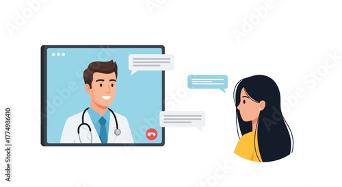 Virtual doctor visit with friendly male physician providing telehealth consultation to patient, fostering convenient modern healthcare solutions, telemedicine support