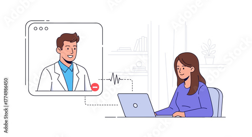 Woman connects with doctor online via telehealth for convenient medical consultation from home, enabling virtual care and remote healthcare solutions