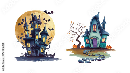 Halloween Haunted House Vector Illustration Spooky Dark Night Design