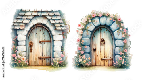 Charming Cottage Door Vector Illustration Fairytale Entrance Design