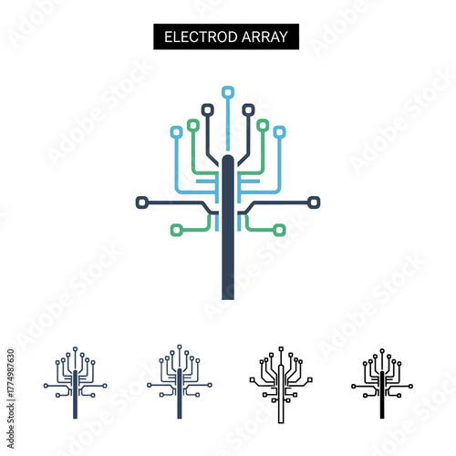 Electrode array icon set with circuit board design.