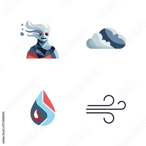 Four Elements - Earth, Water, Air, and Spirit Icons.