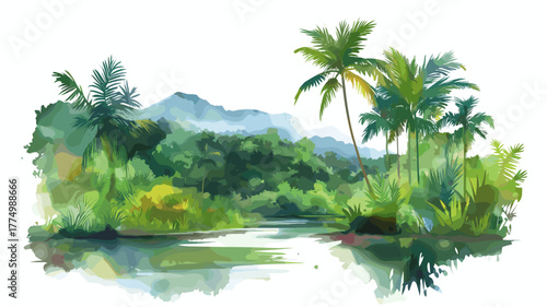 Brownsberg Nature Park. Brownsberg Nature Park hand drawn watercolor illustration