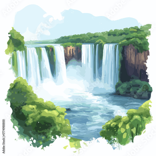 Iguazu Falls. Iguazu Falls hand drawn watercolor illustration