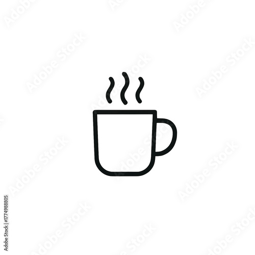 コーヒーの線画アイコン、休憩、素材、背景なし、資料作り、白黒、グラフィック