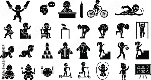 Collection of silhouette icons representing diverse human activities and lifestyles