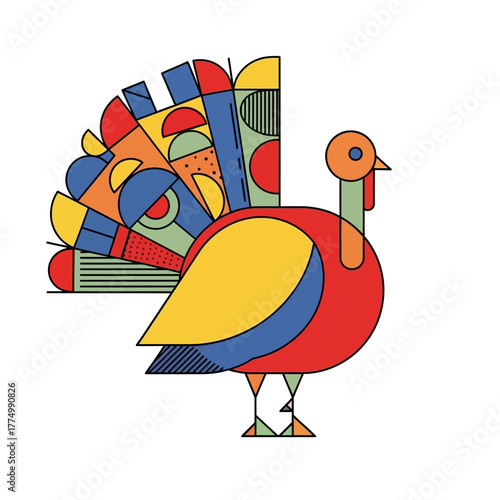 Colorful Turkey Illustration for Thanksgiving Dinner, Family Gathering, Thanksgiving Celebration