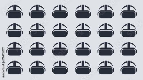 A repeating pattern of dark blue virtual reality headsets on a light gray background, showcasing a modern digital technology concept