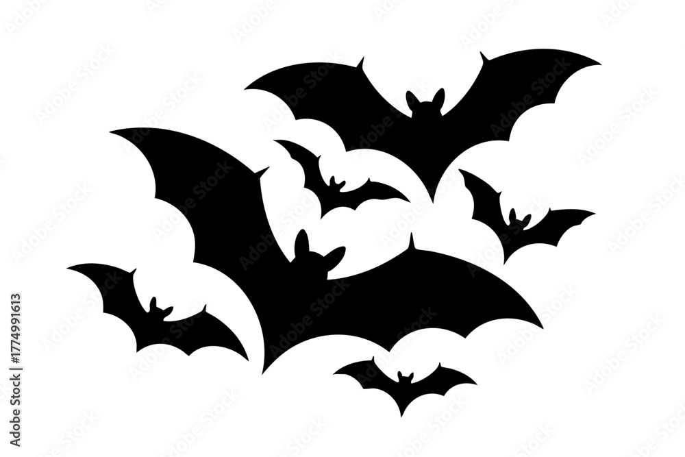 Naklejka premium Halloween bats vector graphic silhouette flying bats for halloween decorations and spooky designs vector art