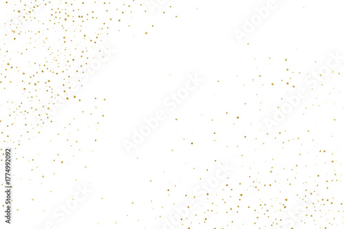 Abstract pattern of small golden and silver glitter particles scattered across a dark background isolated on transparent background