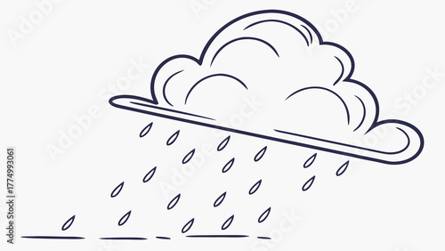 A simple line art illustration depicting a fluffy cloud with raindrops falling diagonally, symbolizing rain or wet weather.