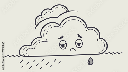 A cartoon illustration of a sad cloud crying a single tear and raining lightly.
