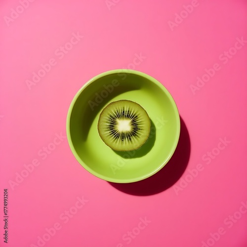 Fresh kiwi fruit slice in green bowl on pink background healthy eating vibrant color food photography