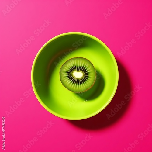 Fresh kiwi fruit slice in bowl bright vibrant colors healthy eating food photography still life top view shot