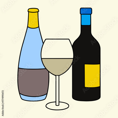 Vector illustration set of wine glass bottle colourful silhouette
