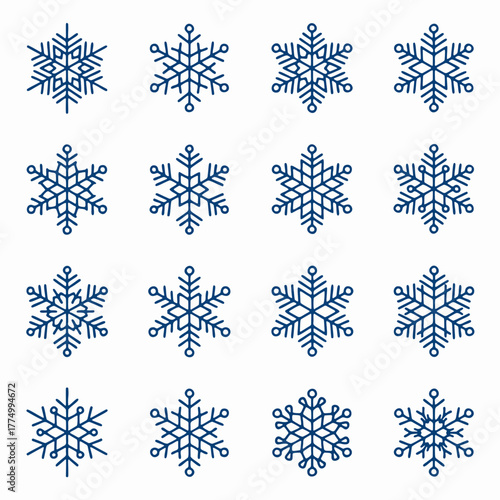 collection set blue Snowflake 2d flat vector isolated white background for christmas ornament(1)