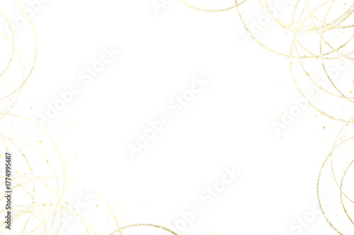 Abstract swirling golden and silver glitter particles forming circular patterns on a black background isolated on transparent background