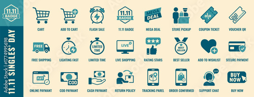11.11 Singles Day Sale E-commerce Icon Sheet