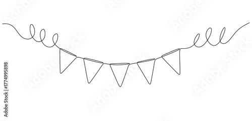 Colorful triangular bunting flags in line vector style  transparent background